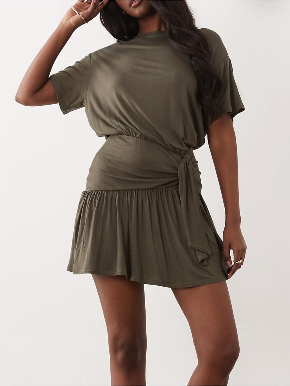 ASOS Mini dress with tied knot detail in Khaki green